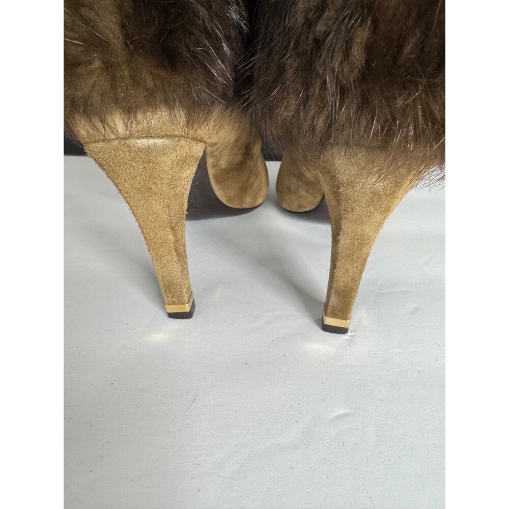 Louis Vuitton Suede Fur Trim Heel Boots Tan EU 38 Authentic Y2K - Picture 5 of 16